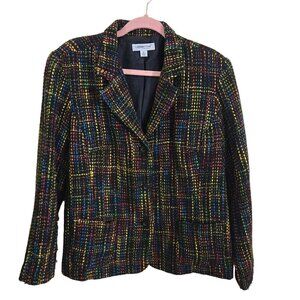 Coldwater Creek Colorful Tweed Black Multi Fully Lined 3 Button Blazer Size PL